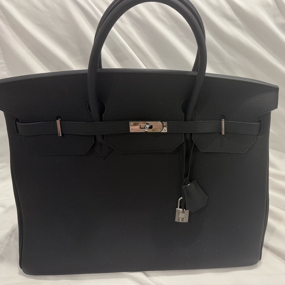 Leather birk bag 40 black PHW